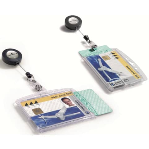 Portabadge Durable chiuso con chiocciola yo-yo per 2 tessere 54x87 mm - conf. 10 pz - 8224-19